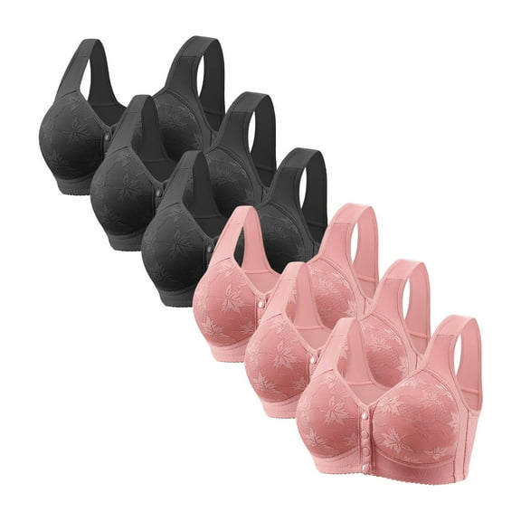 RYRJJ 2 Pack/6 Pack Front Snap Bras for Older Women Front Closure Wireless Push Up Bras Full Coverage Wirefree Comfortable Everyday Sleep Bras