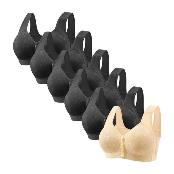 RYRJJ 2 Pack/6 Pack Front Snap Bras for Older Women Front Closure Wireless Push Up Bras Full Coverage Wirefree Comfortable Everyday Sleep Bras