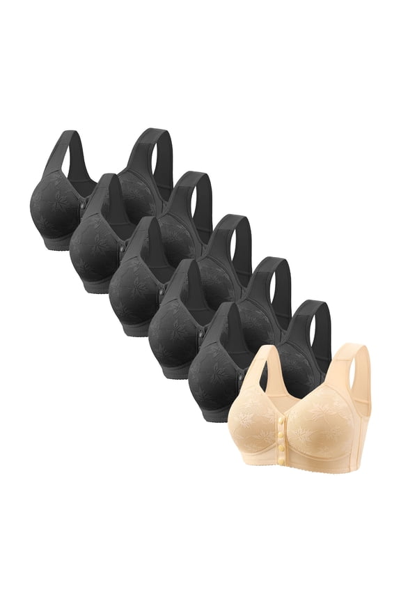 2 Pack/6 Pack Front Snap Bras for Older Women Front Closure Wireless Push Up Bras Full Coverage Wirefree Comfortable Everyday Sleep Bras