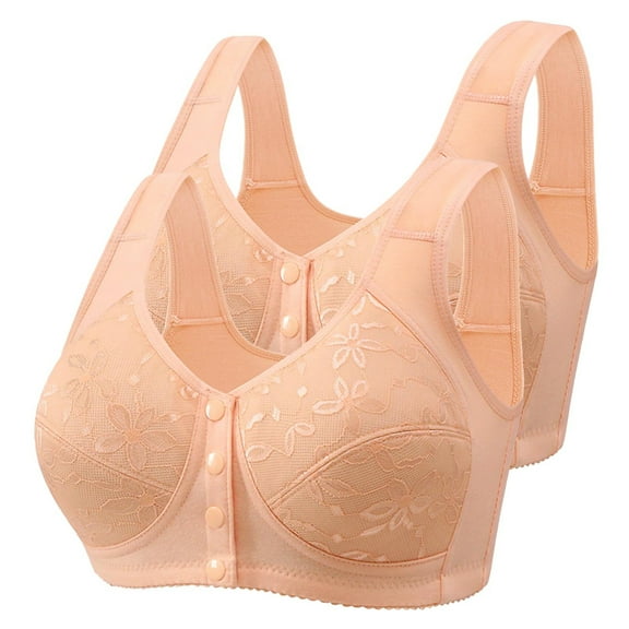 RYRJJ 2 Pack/6 Pack Front Snap Bras for Older Women Front Closure Wireless Push Up Bras Full Coverage Wirefree Comfortable Everyday Sleep Bras