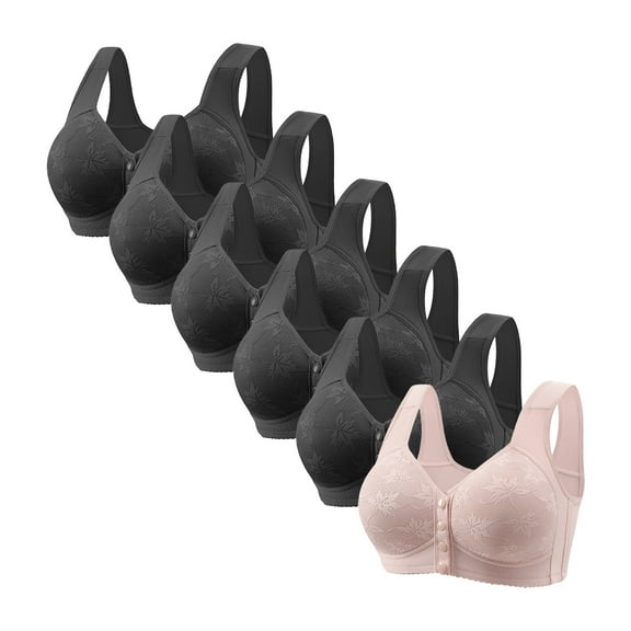 RYRJJ 2 Pack/6 Pack Front Snap Bras for Older Women Front Closure Wireless Push Up Bras Full Coverage Wirefree Comfortable Everyday Sleep Bras