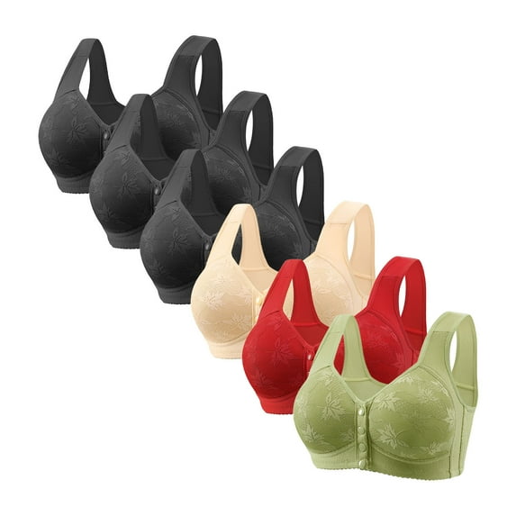 RYRJJ 2 Pack/6 Pack Front Snap Bras for Older Women Front Closure Wireless Push Up Bras Full Coverage Wirefree Comfortable Everyday Sleep Bras