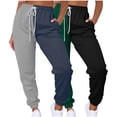 thumbnail image 1 of RYRJJ 2 Pack Women's Drawstring Sweatpants Y2K Color Block Patchwork Trousers Elastic High Waist Joggers Baggy Pants with Pockets(2 Pack Gray/Green,XL), 1 of 8