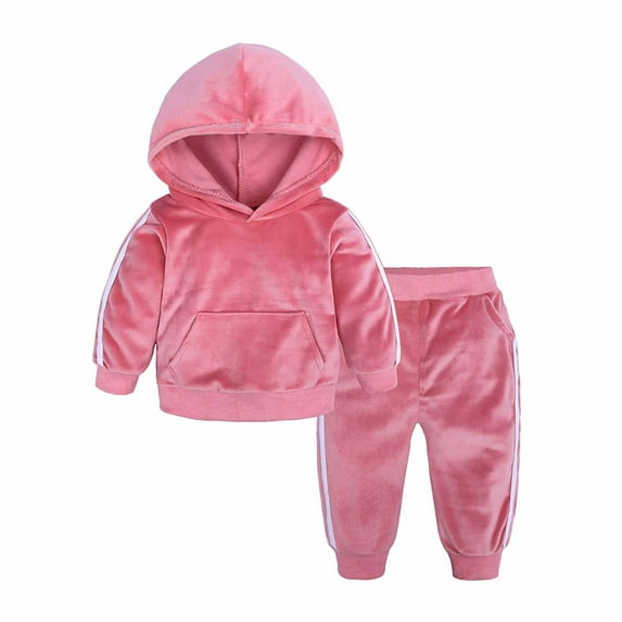 RYRJJ 2 Piece Outfits for Girls Boys Kids Toddler Velour Hoodie Sweatshirt and Jogger Sweatpant Tracksuit Set Sweatsuit Athletic Clothes(Pink,3-4 Years)
