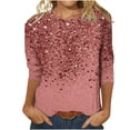 thumbnail image 1 of RYRJJ 3/4 Sleeve Tops for Women Dressy Casual Blouses Fall Fashion Sparkle Sequin Printed Crew Neck Tunic T Shirts(Watermelon Red,M), 1 of 5