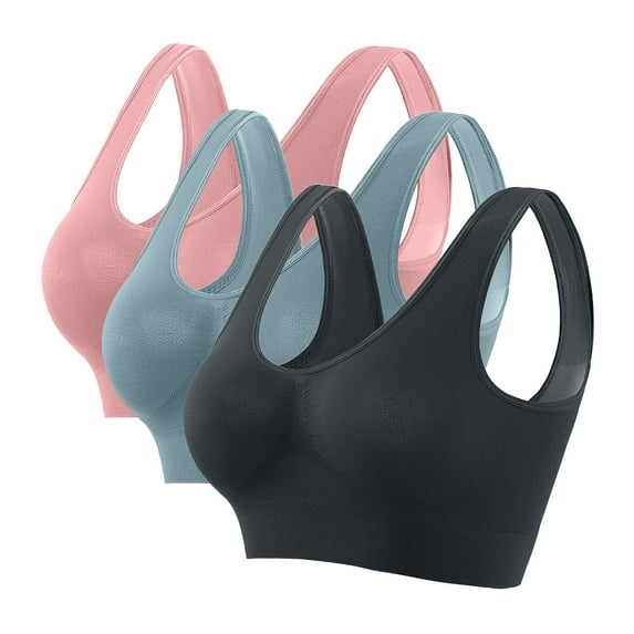 RYRJJ 3 Pack Sports Bras for Women Wirefree Breathable Underwear with Removable Pads Push Up Bra Plus Size High Support Yoga Bras