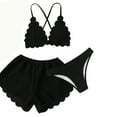 thumbnail image 1 of RYRJJ 3 Piece Swimsuits for Women Ruffle V-Neck Triangle Bikini Sets Vacation High Waisted Bathing Suit with Cover Up Shorts(Black,XL), 1 of 7