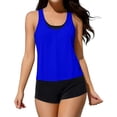 thumbnail image 1 of RYRJJ 3 Piece Tankini Swimsuits for Women Swim Tank Top with Bra and High Waisted Boy Shorts Athletic Modest Bathing Suits(z1-Blue,XL), 1 of 6