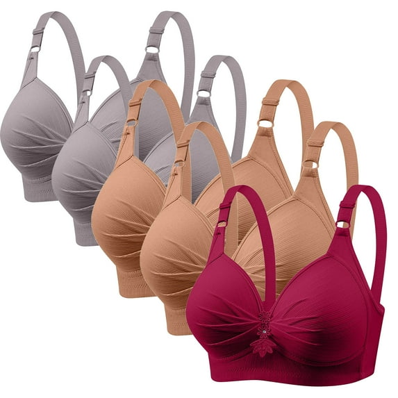 RYRJJ 5 Pack Bras for Women Full Support No Underwire Seamless Wireless Breathable Everyday Bras Plus Size Push Up Bra