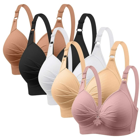 RYRJJ 5 Pack Bras for Women Full Support No Underwire Seamless Wireless Breathable Everyday Bras Plus Size Push Up Bra