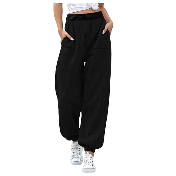 RYRJJ Baggy Sweatpants for Women Casual Cinch Bottom Sweat Pants High Waist Workout Joggers Lounge Trousers with Pockets(Black;L)