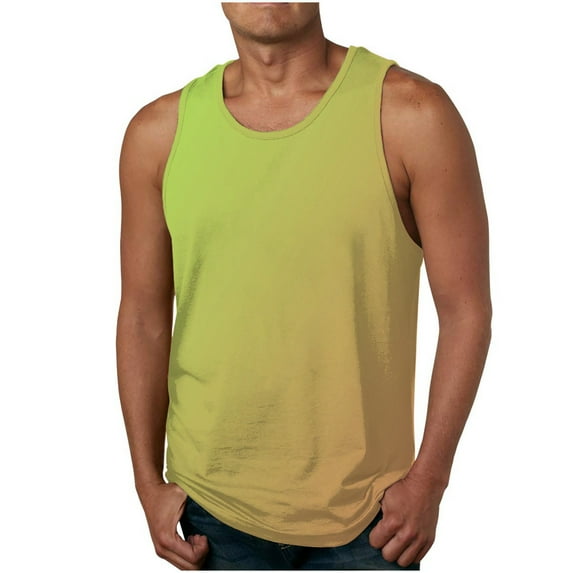 RYRJJ Beach Shirts for Men Trendy Gradient Color Sleeveless Tank Tops Summer Casual Round Neck Shirt(Yellow,S)
