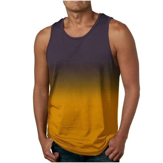 RYRJJ Beach Tank Tops for Men Funny Gradient Color Sleeveless Muscle Tshirt Casual Summer Vacation Tropical Shirts(Yellow,M)