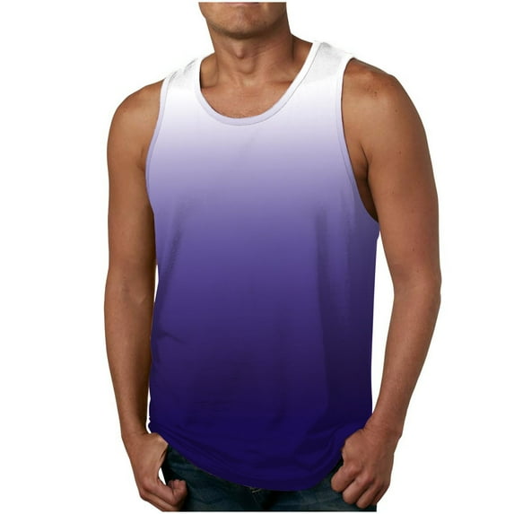 RYRJJ Beach Tank Tops for Men Summer Fashion Sleeveless Gradient Color Muscle Basic T Shirts Casual Workou Gym Shirts(Dark Purple,L)