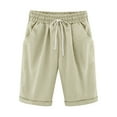thumbnail image 1 of RYRJJ Bermuda Shorts for Women High Waisted Cotton Linen Casual Wide Straight Leg Summer Beach Shorts with Elastic Waist Drawstring(Khaki,M), 1 of 3