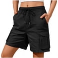 thumbnail image 1 of RYRJJ Bermuda Shorts for Women Summer Lightweight Cargo Shorts with Pockets Outdoor Drawstring Elastic Wasit Knee Length Hiking Short(Black,XXL), 1 of 6