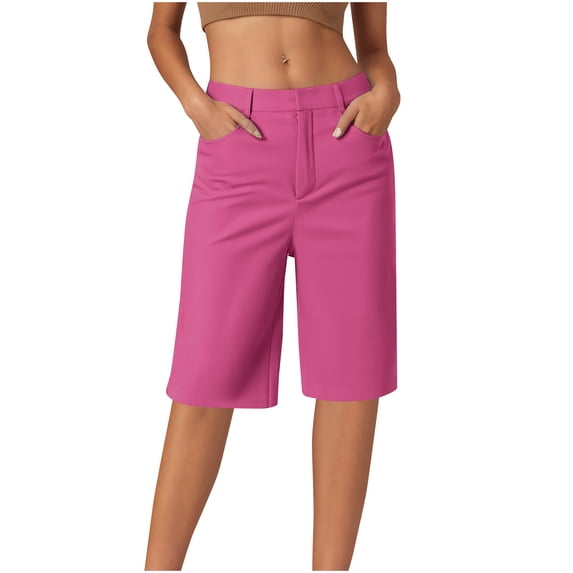 RYRJJ Bermuda Shorts for Women Trendy Casual Summer High Waisted Chino Shorts Loose Straight Leg Dressy Business Casual Work Shorts(Hot Pink,L)