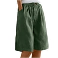 thumbnail image 1 of RYRJJ Bermuda Shorts for Women Wide Leg Cotton Linen Knee Length Summer Casual Long Shorts Loose High Waisted Short with Pockets(Green,M), 1 of 6
