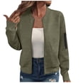 thumbnail image 1 of RYRJJ Bomber Jacket Women Textured Lightweight Zip Up Jackets Casual Stand Collar Coat Fall Fashion Outerwear with Zipper Pocket(Army Green,S), 1 of 5