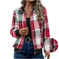 thumbnail image 1 of RYRJJ Bomber Jackets for Women Casual Stand Collar Zip Up Plaid Jacket Coat Lightweight Trendy Fall Fashion Outwear with Pocket(Hot Pink,M), 1 of 8