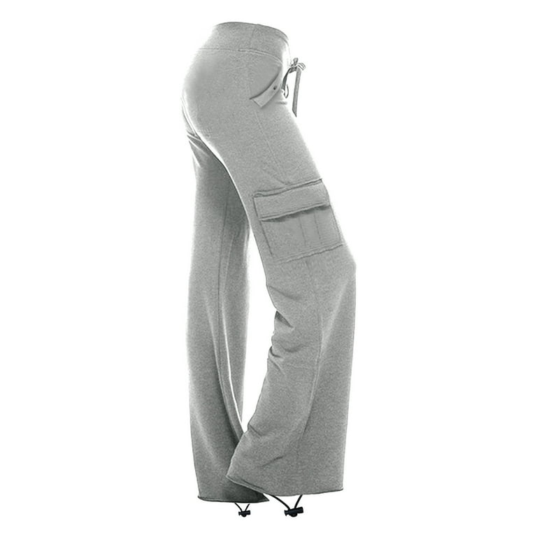 RYRJJ Bootcut Yoga Pants for Women Palazzo Pant Ladies Plus Size Workout Gym Sweatpants Solid Color High Waists Pockets Cargo Trousers Gray 4XL