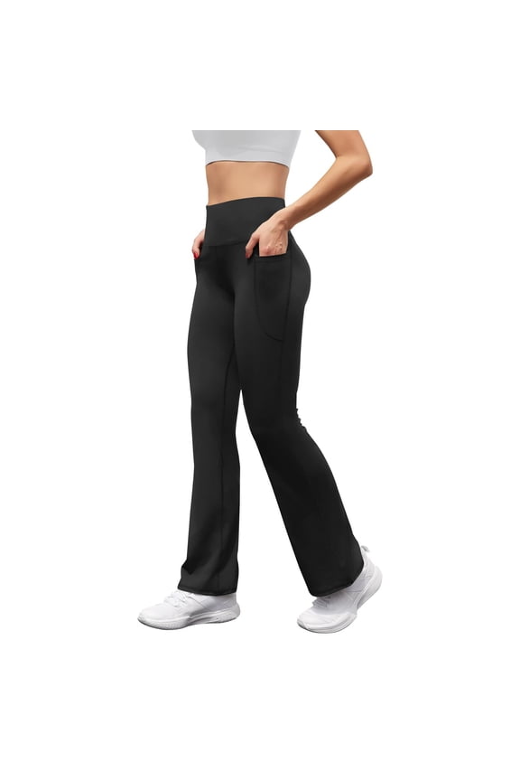 Bootcut Yoga Pants with Pockets for Women Wide Leg Flare Leggings High Waist Workout Pants Bootleg Work Slacks(Black,XL)