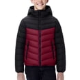 thumbnail image 1 of RYRJJ Boys Girls Color Block Hooded Puffer Jacket Full Zip Lightweight Quilted Padded Coat Kids Winter Warm Outerwear with Zipper Pockets, 1 of 8