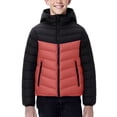 thumbnail image 1 of RYRJJ Boys Girls Color Block Hooded Puffer Jacket Full Zip Lightweight Quilted Padded Coat Kids Winter Warm Outerwear with Zipper Pockets, 1 of 8