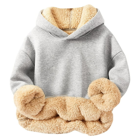 RYRJJ Boys Girls Fleece Lined Sherpa Hoodie Kids Warm Winter Hoodies Casual Thick Pullover Hooded Sweatshirt Tops