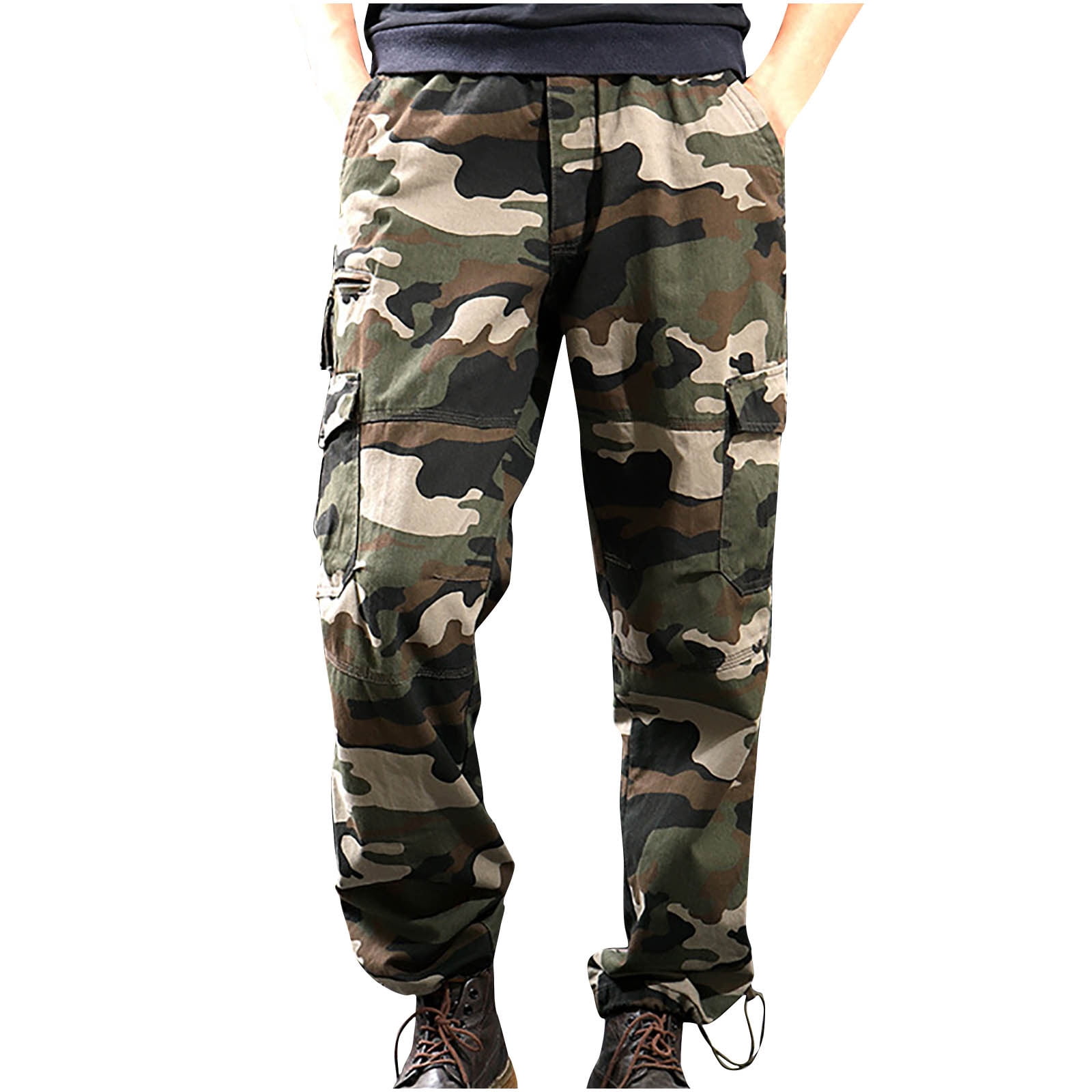 RYRJJ Camouflage Cargo Pants for Men Slim Causal Work Trousers Outdoor  Fishing Hiking Travel Pant Multi Pockets(Camouflage Gray,4XL) 