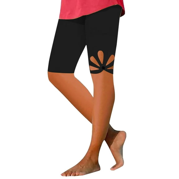 RYRJJ Capri Leggings for Women High Waist Hollow Out Cropped Yoga Pants Summer Casual Lightweight Stretch Soft Workout Lounge Capris(Black,XXL)