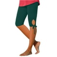 thumbnail image 1 of RYRJJ Capri Leggings for Women High Waisted Cutout Yoga Capris Lightweight Summer Cropped Pants Solid Knee Length Lounge Pants(Green,L), 1 of 5