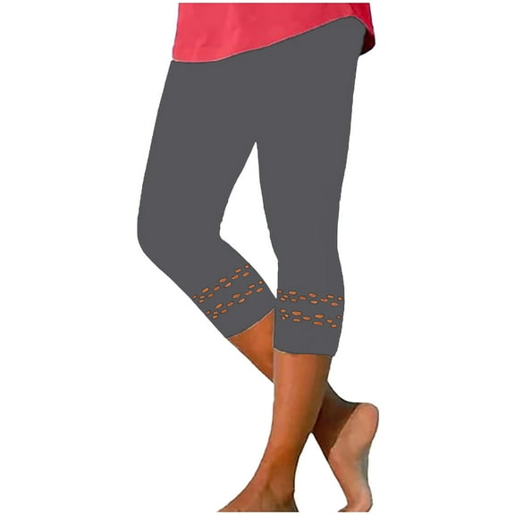 RYRJJ Capri Leggings for Women Plus Siz High Waist Cutout Capris Pants Tummy Control Knee Length Slim Fit Yoga Cropped Trouser(Gray,XL)
