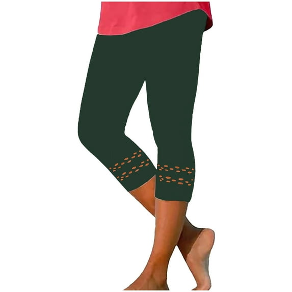 RYRJJ Capri Leggings for Women Plus Siz High Waist Cutout Capris Pants Tummy Control Knee Length Slim Fit Yoga Cropped Trouser(Green,XXL)