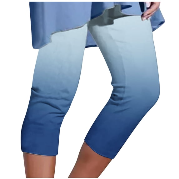 RYRJJ Capri Pants for Women Casual Summer Pull On Yoga Dress Capris Work Jeggings Trendy Print Athletic Golf Crop Pants with Pockets(Light Blue,M)