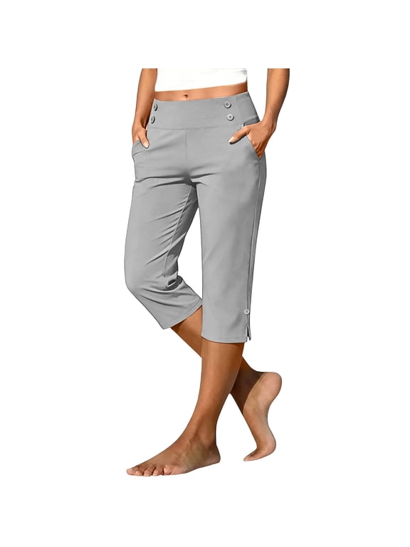 Capri Pants for Women Golf Capris with Pockets High Waist Straight Leg Stretchy Lightweight Cropped Pants for Dressy Casual