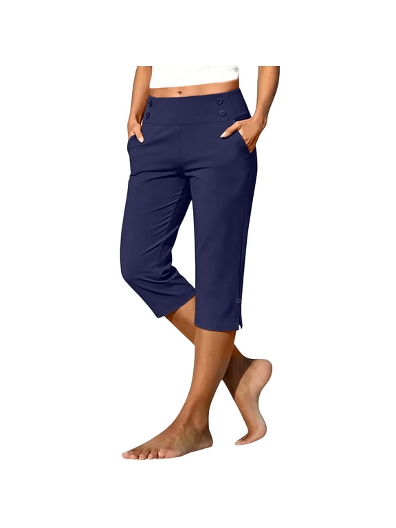 Capri Pants for Women Golf Capris with Pockets High Waist Straight Leg Stretchy Lightweight Cropped Pants for Dressy Casual