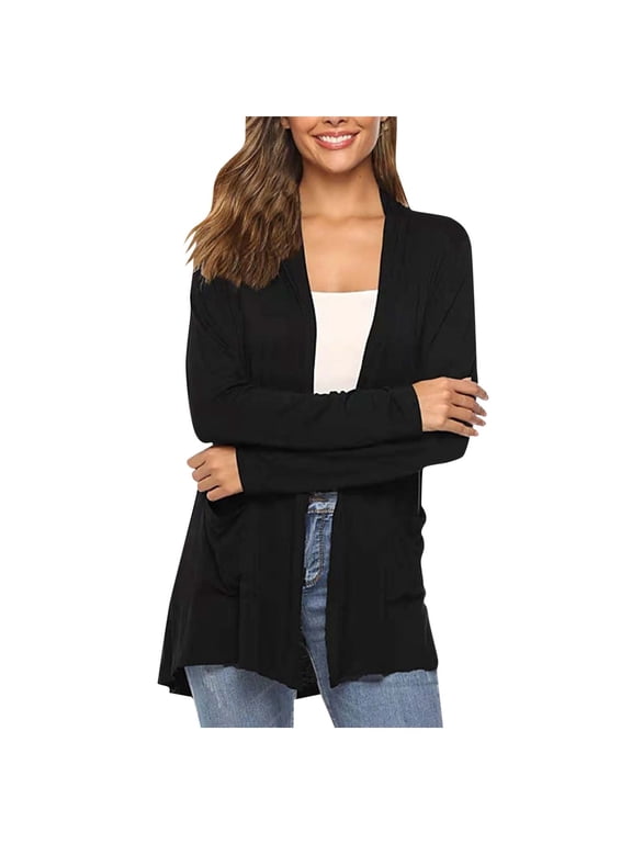 Cardigans for Women Loose Casual Long Sleeved Open Front Breathable Cardigans with Pockets Lightweight Fall Outwear Coat