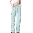 thumbnail image 1 of RYRJJ Cargo Pants Women High Waisted Parachute Pants with Multi-Pockets Streetwear Y2K Baggy Outdoor Travel Hiking Pants(Light Blue,XXL), 1 of 7