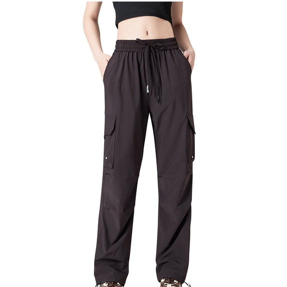 RYRJJ Cargo Pants Women High Waisted Parachute Pants with Multi-Pockets Streetwear Y2K Baggy Outdoor Travel Hiking Pants(Wine,L)