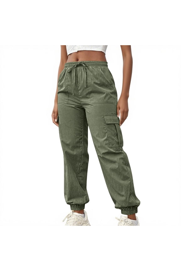 Cargo Pants Women Lightweight Joggers Sweatpants Drawstring Elastic Waisted Outdoor Hiking Trousers with Pockets(Green;XXL)