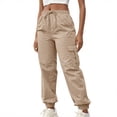 thumbnail image 1 of RYRJJ Cargo Pants Women Lightweight Joggers Sweatpants Drawstring Elastic Waisted Outdoor Hiking Trousers with Pockets(Khaki;S), 1 of 9