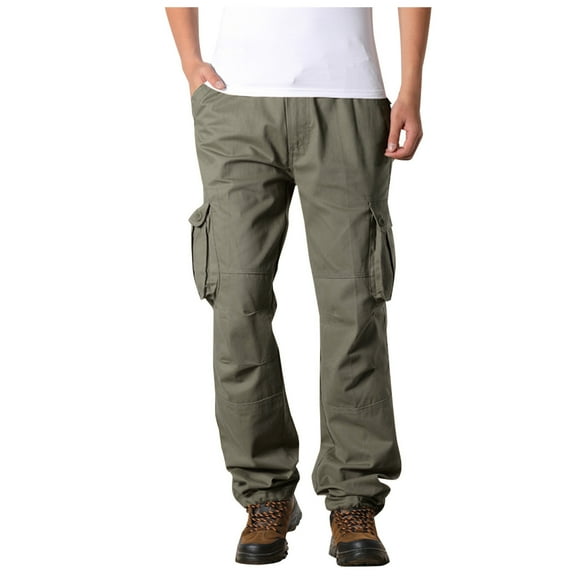 RYRJJ Cargo Pants for Men Casual Joggers Athletic Cotton Chino Hiking Trousers Outdoor Twill Work Pants with Multi-Pockets(Army Green,XS)
