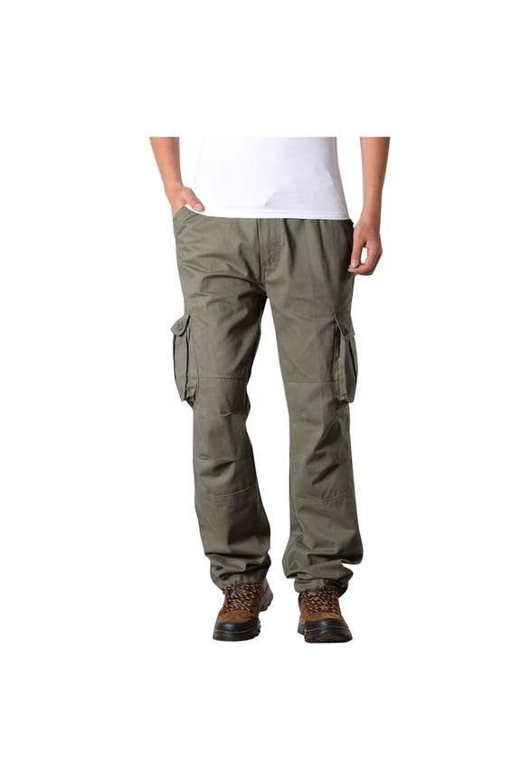 Cargo Pants for Men Casual Joggers Athletic Cotton Chino Hiking Trousers Outdoor Twill Work Pants with Multi-Pockets(Army Green,XS)