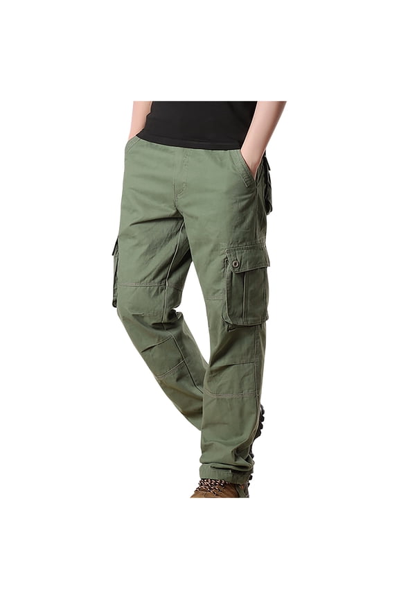 Cargo Pants for Men Casual Joggers Athletic Cotton Chino Hiking Trousers Outdoor Twill Work Pants with Multi-Pockets(Green,XS)