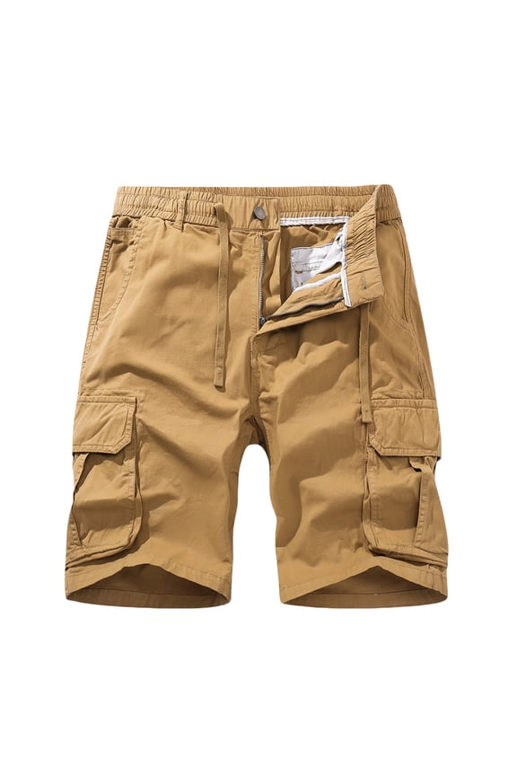 Cargo Shorts for Men Classic Multi-Pockets Hiking Shorts Relaxed-Fit Lightweight Summer Outdoor Stretch Waist Work Shorts(Yellow,XXL)