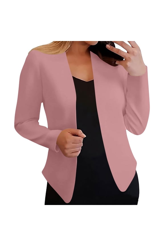 Casual Blazers for Women Plus Size Lightweight Long Sleeve Open Front Jackets Business Office Work Blazer(Rose Gold,L)