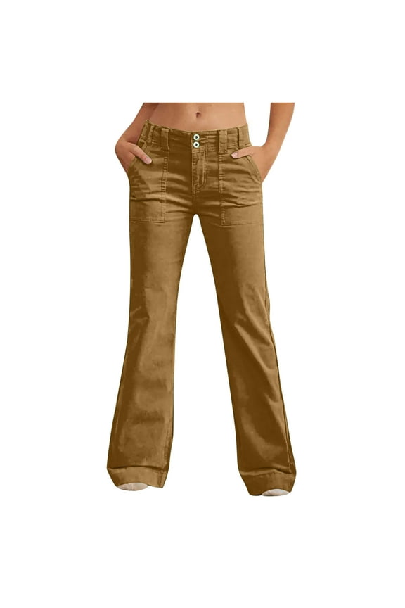 Causal Wide Leg Pants for Women Y2K Stretch Twill High Waisted Flare Pants Comfy Slim Fit Dress Pants with Pockets(Brown,XL)