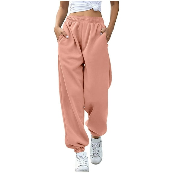 RYRJJ Cinch Bottom Sweatpants for Women with Pockets Elascit High Waisted Joggers Pants Workout Active Baggy Lounge Trousers(Orange,M)
