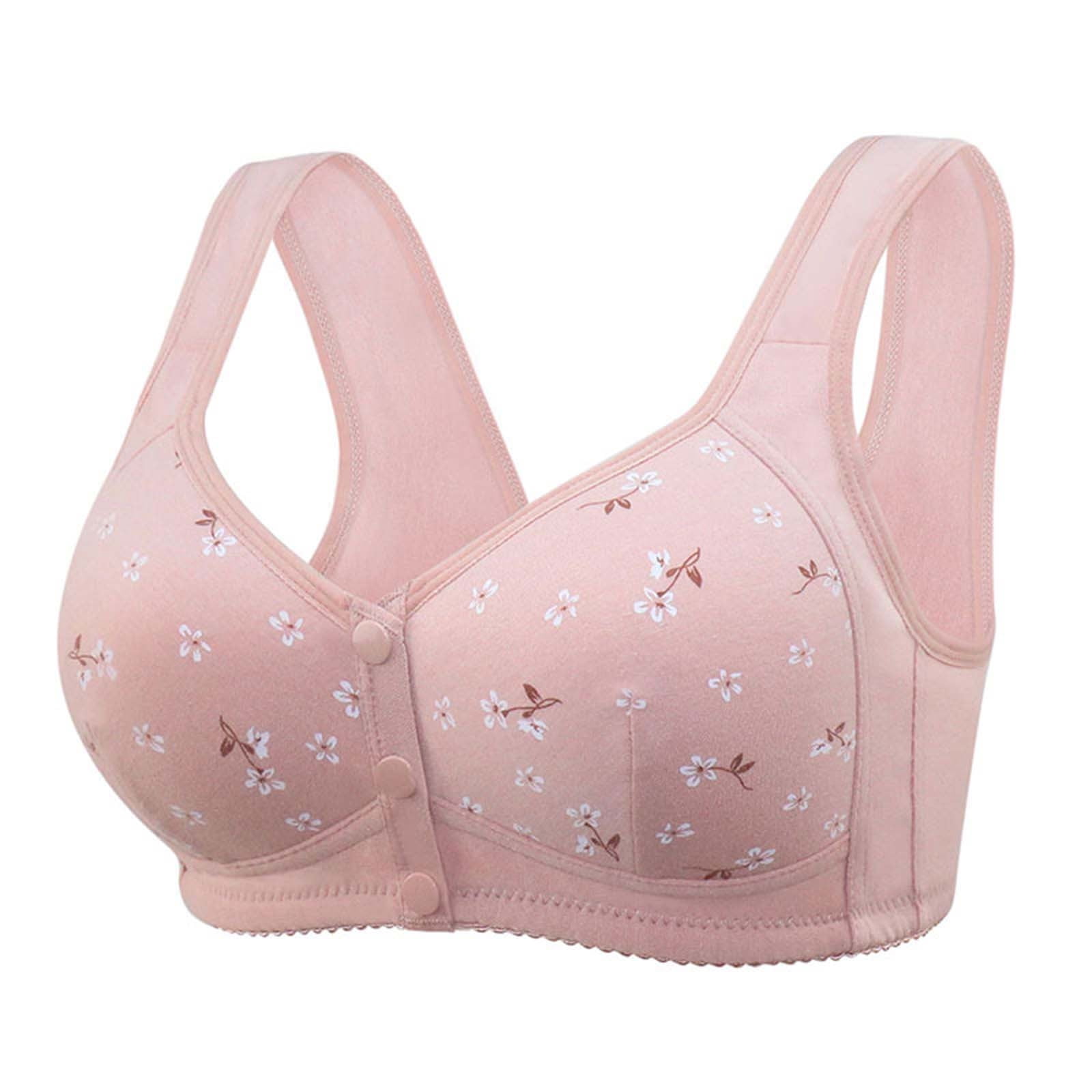 RYRJJ Clearance Daisy Bra Front Snaps Seniors Bra for Women Plus Size  Full-Coverage Wirefree Bralettes Comfortable Easy Close Sports Bras(Pink,52)